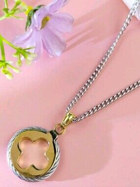 Gold and Silver Clover Pendant Necklace - Women Jewelry